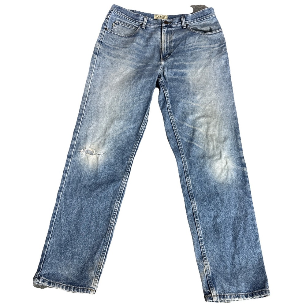LL Bean Jeans Mens 36 X 32 Blue Denim Cotton Classic Fit Straight Leg